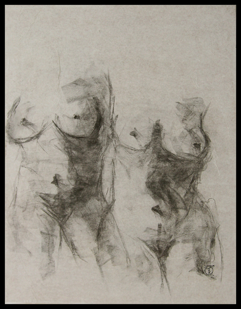 Double Female Figures / frontal 
Charcoal on paper 